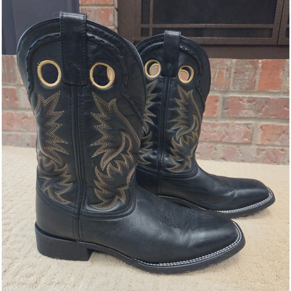 Laredo Kane Boot Men Size 10.5 EW Black Leather Western Embroidered Extra Wide